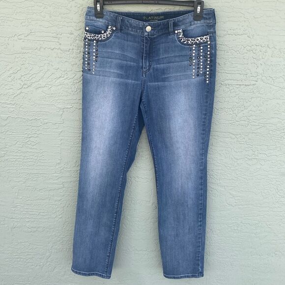 Chico’s Platinum Jeans Sz 1 Jewel Rhinestones Jeans - Picture 1 of 12